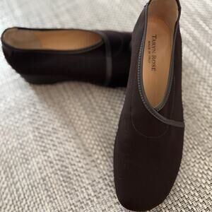 TARYN ROSE Kelsey toe-wrap micro-suede stretch comfort flats chocolate brown 9.5